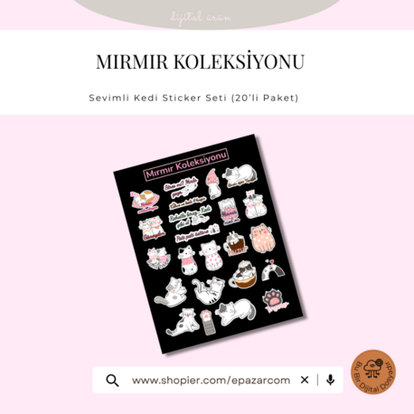 Mırmır Koleksiyonu – Sevimli Kedi Sticker Seti (20’li Paket)