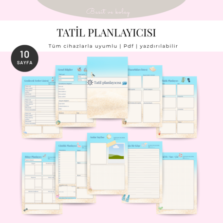 Dijital Tatil Planlayıcısı (10 Sayfa) – PDF | Yazdırılabilir | Tüm Cihazlara Uyumlu
