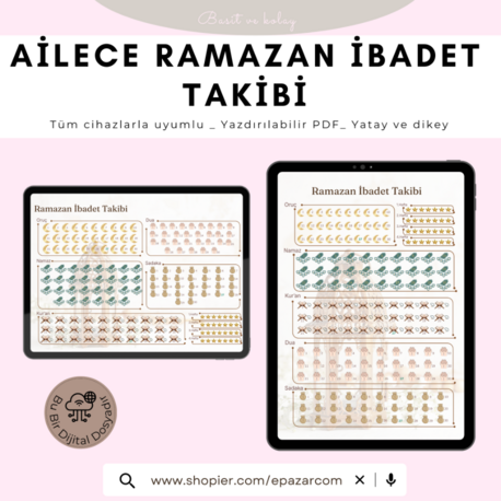 Ailece Ramazan İbadet Takibi | Yazdırılabilir PDF Set