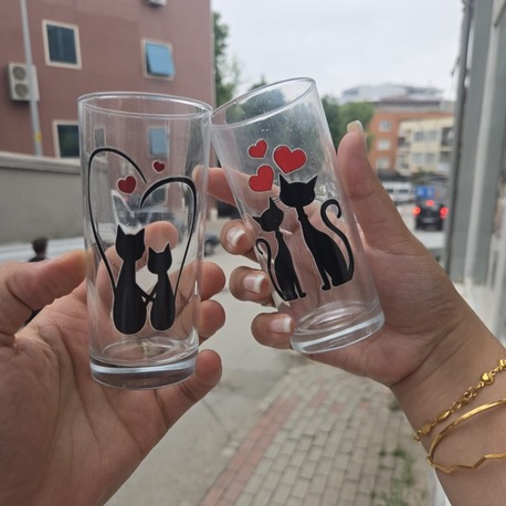 LOVE KEDİLİ ÖZEL BASKI 2'Lİ RAKI BARDAĞİ
