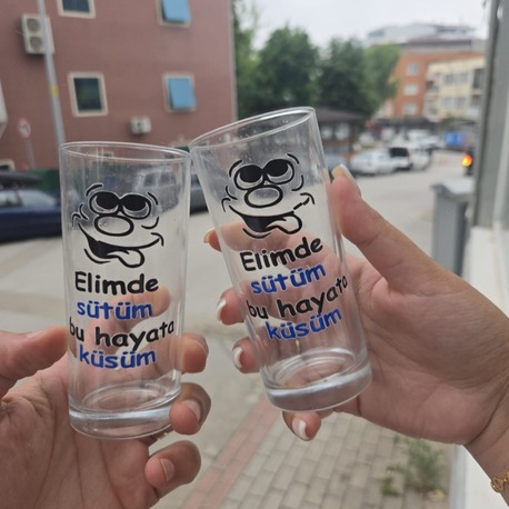  ELİMDE SÜTÜM BU HAYATA KÜSÜM BASKILI 2'Lİ RAKI BARDAĞI SETİ