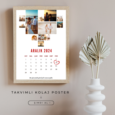 Takvim & Kalp Kolajlı Poster(Çerçeveli)
