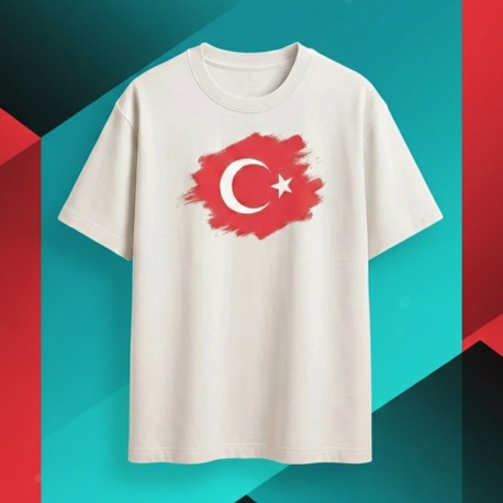 Türk Bayraklı Beyaz Unisex Oversize T-Shirt