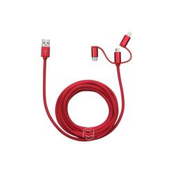 Frisby FA-7558UC 3mt Örgülü USB Data / Şarj Kablo 3in1 (iOS/Android/Type-C) Kırmızı