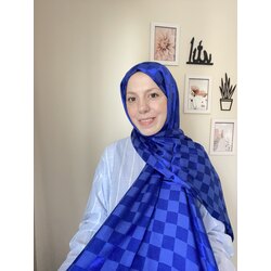 Dama desen şal saks mavisi