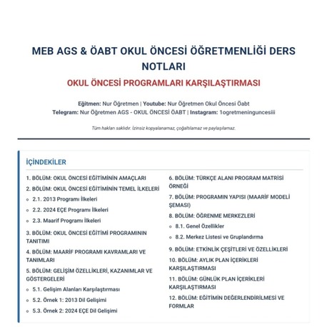 OKUL ÖNCESİ EĞİTİM PROGRAMLARI KARŞILAŞTIRMALI DERS NOTU 