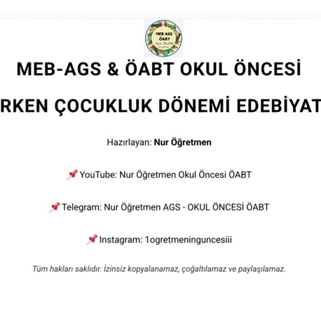 ERKEN ÇOCUKLUK DÖNEMİ EDEBİYATI DERS NOTU