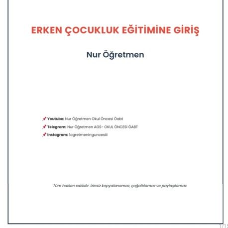 ERKEN ÇOCUKLUK EĞİTİMİNE GİRİŞ DERS NOTU