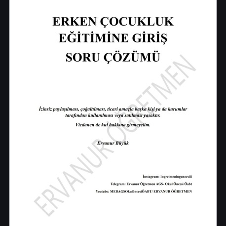 ERKEN ÇOCUKLUK EĞİTİMİNE GİRİŞ SORU PDF 