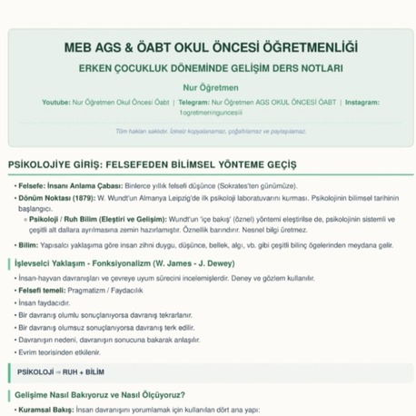 ERKEN ÇOCUKLUK DÖNEMİNDE GELİŞİM DERS NOTU PDF