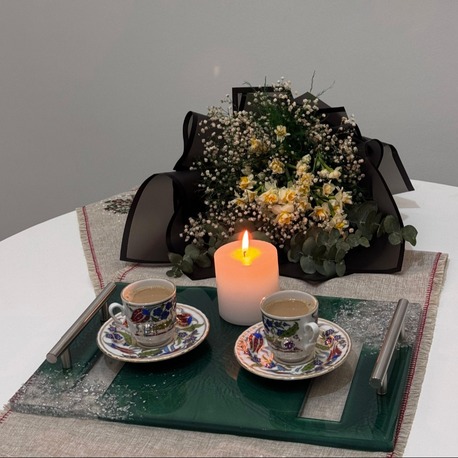 Yeşil Renk Gri Yaldızlı Sunum Tepsisi