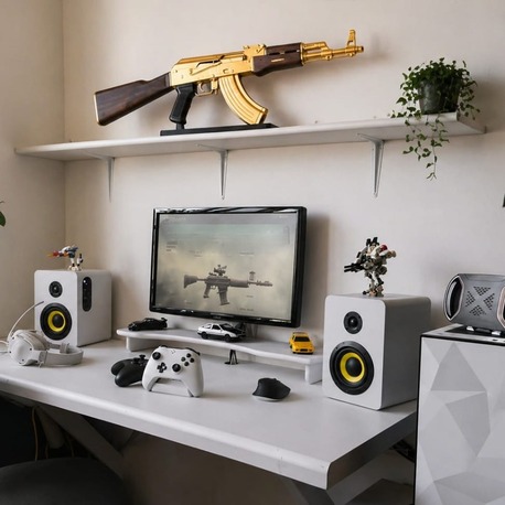 Dekoratif Gold Ak-47 Modeli – 90 cm Gerçek Boyut | Oyuncu Odası Aksesuar