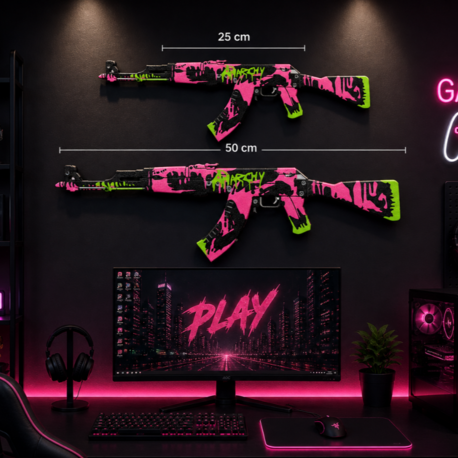 Dekoratif 2D Ak-47 Neon Revolution | 25 cm | Oyuncu Odası & Duvar Aksesuarı