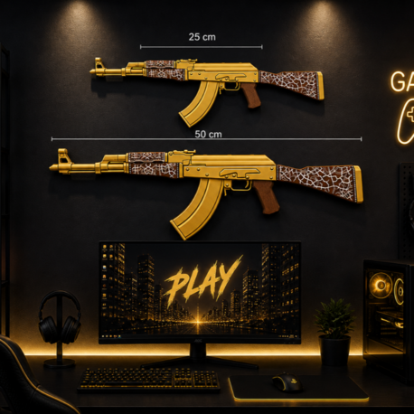 Dekoratif 2D Ak-47 Golden Arabesque | 25 cm | Oyuncu Odası & Duvar Aksesuarı