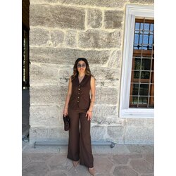 Kahverengi yelekli takım