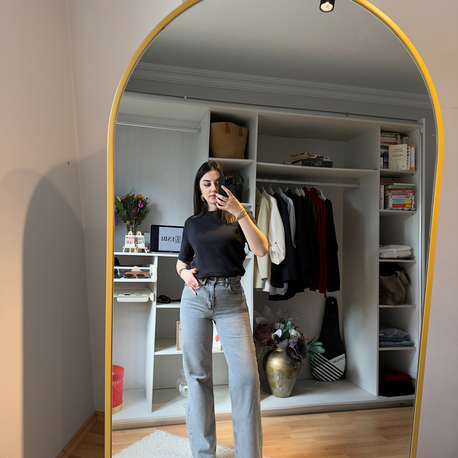 Gri yıkamalı straight Jean