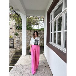 Pembe Ön Pileli Palazzo Pantolon 