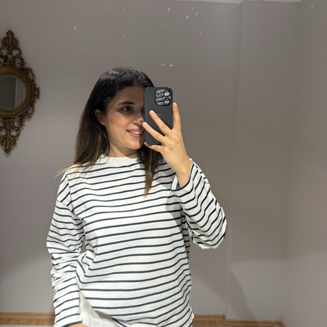 Beyaz lacivert çizgili body 