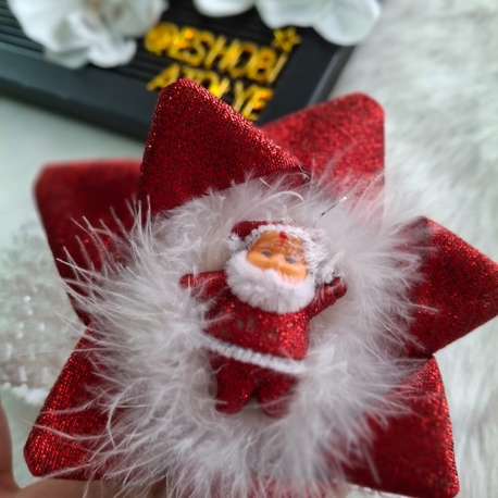 Kırmızı Simli Noel Baba Bebek Bandı – El Yapımı Yılbaşı Aksesuarı
