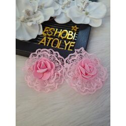 Pembe Dantelli Gül Pens Toka Seti