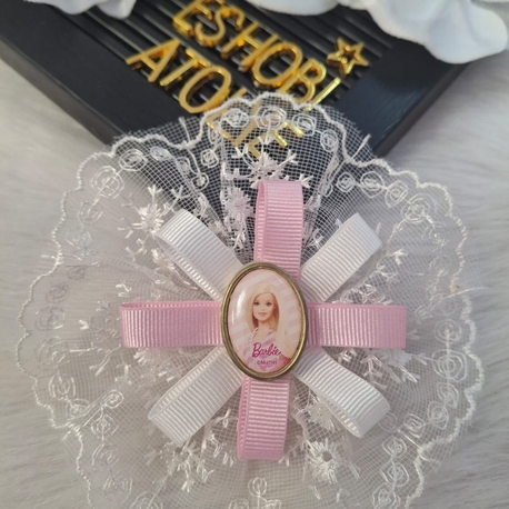 Barbie Figürlü Dantelli El Yapımı Fiyonk Toka
