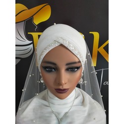 Sarma Model Kasnak İşlemeli İnci Duvaklı Gelin Başı