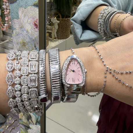 Silver renk pembe taşlı saat 