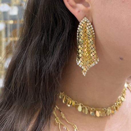 Pullu Taşlı Gold Küpe 