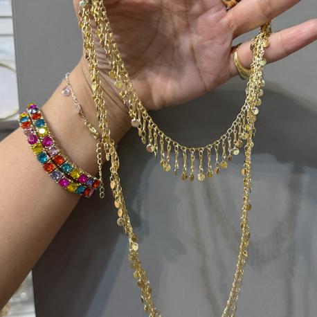 Pul pul sallantılı gold kolye 80+5 cm 