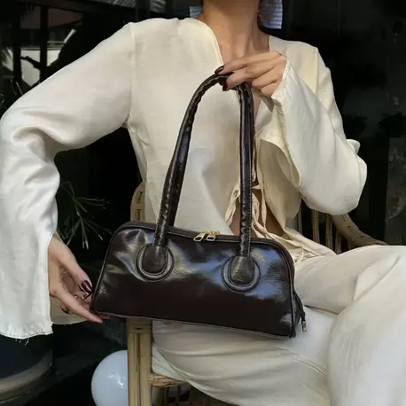 Olivya Uzun Saplı Baget Kahve El ve Omuz Çantası