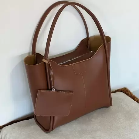 Marny Kadın Cüzdan Detaylı Büyük Boy Taba Omuz Çantası