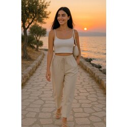 Beli lastikli havuç kesim kumaş pantolon 