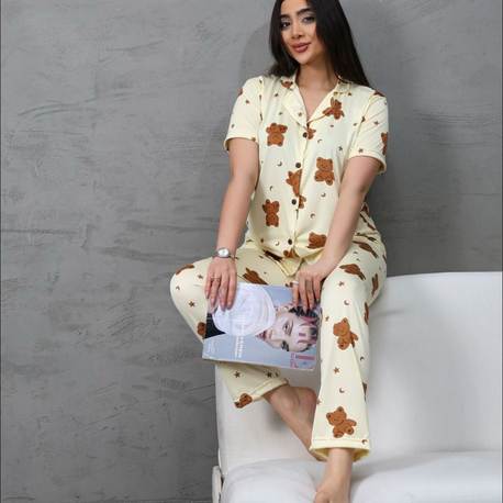 Yakalı dugmeli pijama takımı