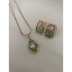 2’li Set Çerçeve İnci Çelik Kolye&Küpe