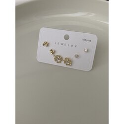 Üçlü Set Gold Yonca Küpe