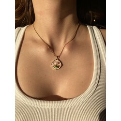 Gold Pembe İnci Lale Çelik Kolye