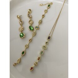 3’lü Set Gold Y Full Taşlı Bileklik&Küpe&Kolye Çelik