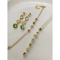 3’lü Set Gold Yeşil Küpe&Şahmeran&Kolye Çelik