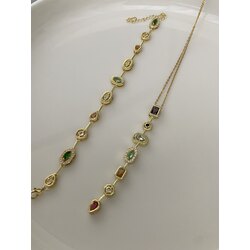 2’li Set Gold Y Full Taşlı Bileklik&Kolye Çelik