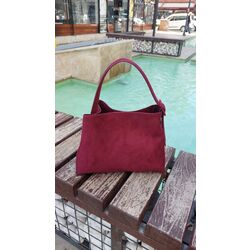 Süet Bordo Çift Askılı Çanta 