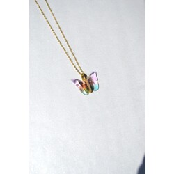 Çelik Hologramlı kelebek Kolye pembe 