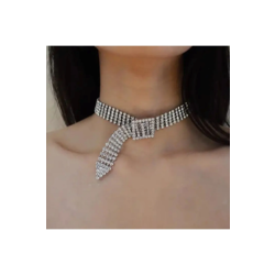 Kristal Taşlı Kemer Choker Kolye Tasarım Su Yolu Kolye Taşlı Choker Gümüş Kaplama Kemer