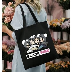 Black Pınk Karakter Baskılı Tote Çanta