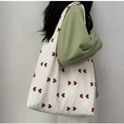 Kalp Desenli Tote Çanta