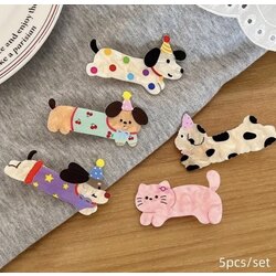5 li Set Karikatür Parti Kedi Köpek Saç Klipsi