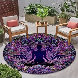 Yuvarlak Meditasyon Halısı Polyester Yoga Matı,Karmaşık Desenlerle Renkli Lotus Tasarımı
