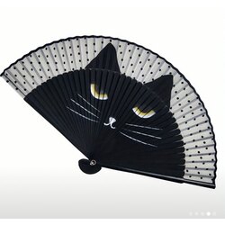 Vintage Kedi Karikatür El Katlama Yelpaze