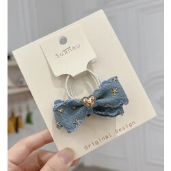 İkili Lastikli Denim Saç Tokası