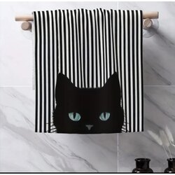 Siyah Kedi Tasarım El Havlusu