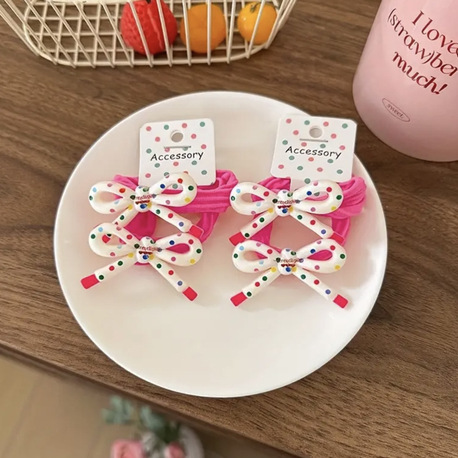 İkili Fiyonk Pembe Puantiyeli Saç Tokası